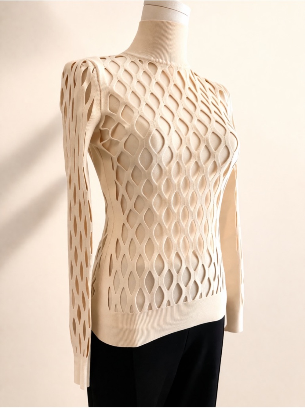 Fendi Cream Openwork Knit Top